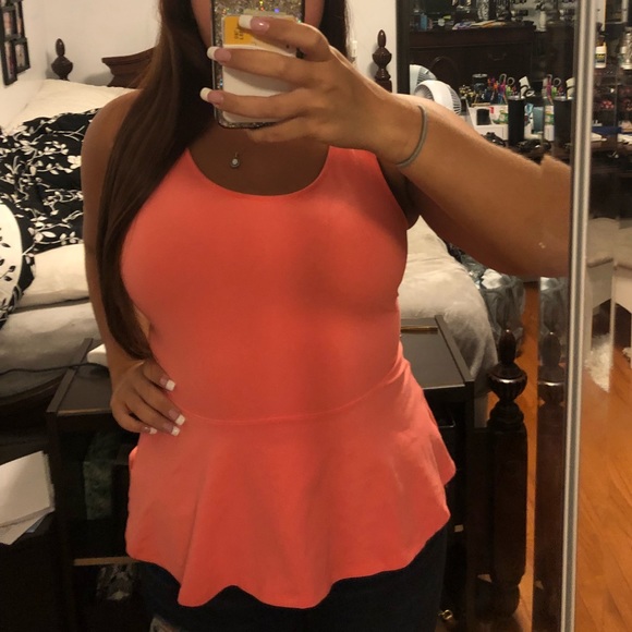 Express Tops - 🧡Express Coral Peplum Top with Criss Cross Back🧡